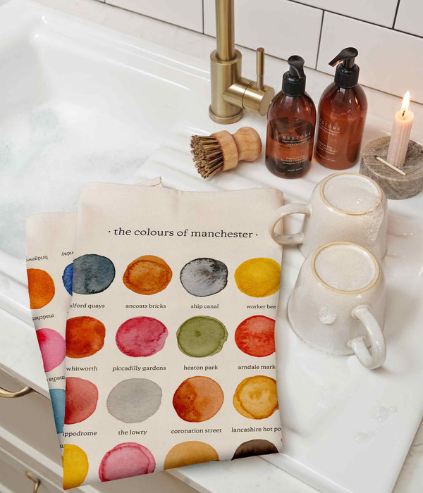 The Colours of Manchester Cotton Tea Towel