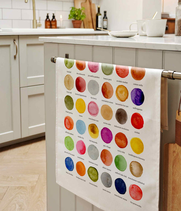 The Colours of Manchester Cotton Tea Towel
