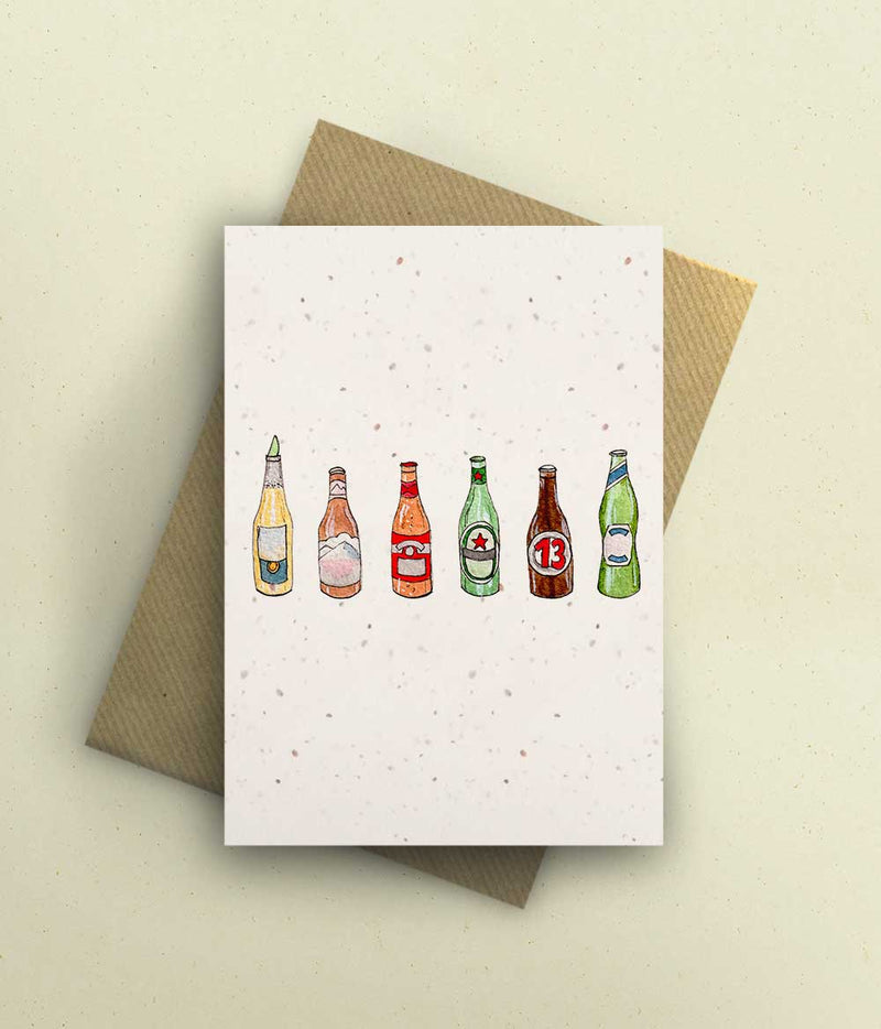 Beer Bottles Card - A6 - bytillyillustration