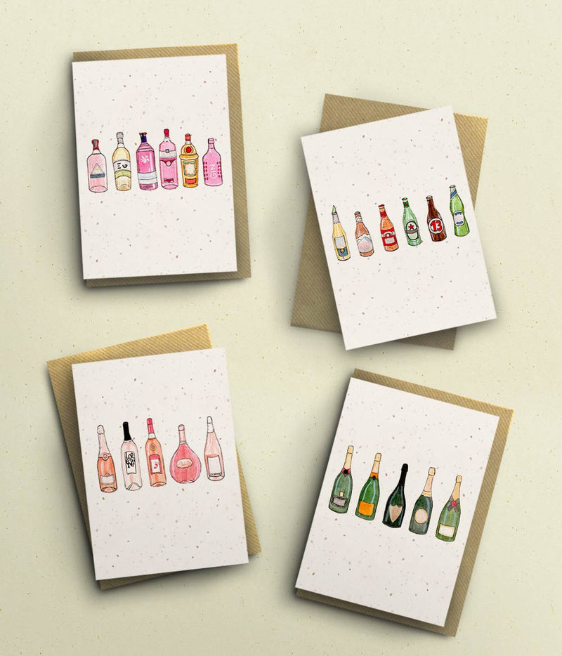 Bottle Cards Multipack - 4 Cards - bytillyillustration