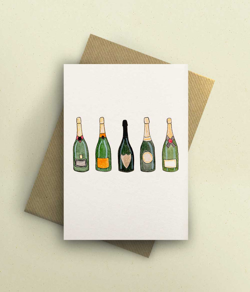 Champagne Bottles Card - A6 - bytillyillustration