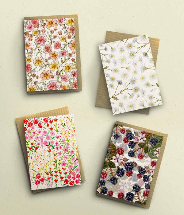 Floral Cards Multipack - 300gsm white paper - bytillyillustration