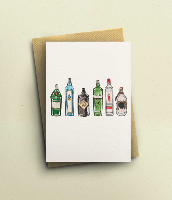 Gin Bottles Card - A6 - bytillyillustration