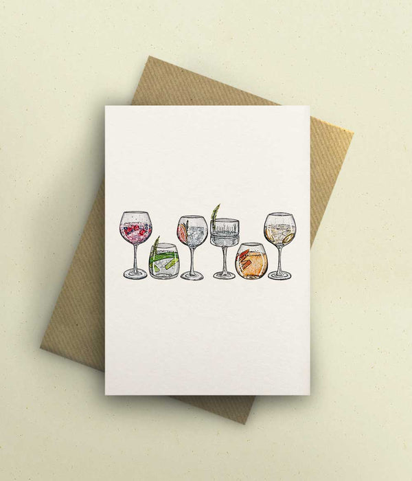 Gin Glasses Card - A6 - bytillyillustration